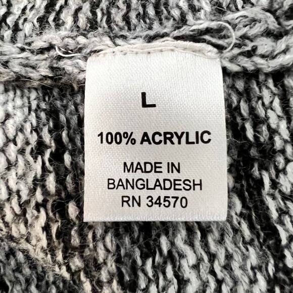 Jason Maxwell Womens Cable Knit Sweater Large Black Gray Heather V-Neck Acrylic - Picture 5 of 6